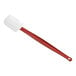 A red and white Rubbermaid high temperature silicone spatula.