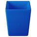 A Tablecraft cobalt blue square container with a lid.