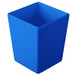 A Tablecraft cobalt blue square container with a lid.