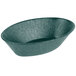 A white polyethylene oval basket with a green lid.