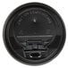 A black Choice hinged paper cup lid with text on it.