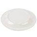 A Kanello ivory melamine plate with a round edge and a blue rim.