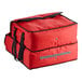 A red CaterGator insulated pizza delivery bag with black straps.