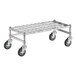 A Regency heavy-duty chrome dunnage rack with black wheels.