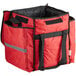 A red ServIt food delivery bag with black handles and straps.