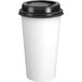 A white Choice paper hot cup with a black lid.