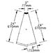 A diagram of a triangle with measurements on a corner workboard.