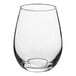 A clear, stemless wine glass with a 12 oz. capacity.
