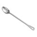 A close-up of a silver Vollrath stainless steel basting spoon.