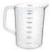 A clear Rubbermaid plastic measuring cup with red and blue lines.