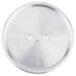 A Vollrath stainless steel pot lid with a circular hole.