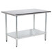 An Advance Tabco stainless steel work table with a galvanized undershelf.