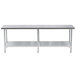 An Advance Tabco stainless steel work table with a galvanized undershelf.