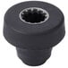 A black round plastic clutch repair nut with a silver center.