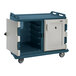 A granite green Cambro meal delivery cart with a door open.