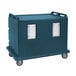 A granite green plastic Cambro meal delivery cart with metal vents.