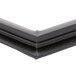 A close-up of a black plastic corner of a Beverage-Air magnetic door gasket.