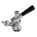 A close up of a silver and black Avantco "D" system beer keg coupler.