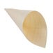 A close-up of a Tablecraft mini wooden serving cone.