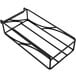 A black metal Cal-Mil flatware display with curved lines holding bamboo bins.