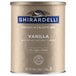 A can of Ghirardelli Vanilla Flavored Frappe Beverage Base powder.