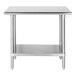 A stainless steel work table with an undershelf.