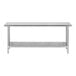A stainless steel work table with an undershelf.