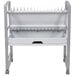 A white metal rack with many holes.