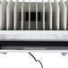 A white Luxor charging cart power strip with many rows of plastic inserts.