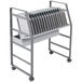 A Luxor metal charging cart with tablets on it.