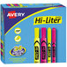 A box of Avery Hi-Lite fluorescent highlighters with a yellow and black logo.