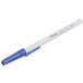 A Universal blue and white ballpoint pen with a blue tip.