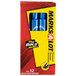 A box of Avery Marks-A-Lot blue permanent markers on a table.
