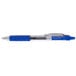 A Universal One blue retractable gel pen with a silver clip.