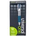 A box of 12 Universal One blue medium point gel pens with clear packaging.