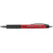 A Universal One red and black ballpoint pen with a black tip.
