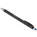 A black Universal One pen with a blue cap and blue writing.