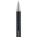 A close-up of a Universal One blue and black pen with a blue tip.