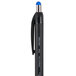 A close up of a Universal One blue fine point retractable pen with a blue cap.