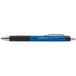 A Universal One blue retractable ballpoint pen with black and silver trim.