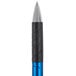 A Universal One blue ballpoint pen with silver accents.