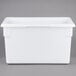 A white Rubbermaid polyethylene food storage box with a lid.