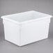 A Rubbermaid white polyethylene food storage box with a lid.