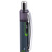 A close-up of a black Universal medium point gel pen with a silver tip and green clip.
