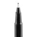 A close up of a black Universal One rollerball pen with a white tip.