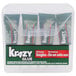 A plastic container of Krazy Glue with four green tubes inside.