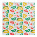 A sheet of deli sandwich wrap paper with a colorful Mexican-themed print featuring tacos, sombreros, avocados, and tortilla chips.