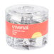 A clear container of 40 silver Universal small binder clips.