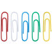 A box of Universal assorted color vinyl-coated paper clips with red, blue, yellow, and green paper clips.