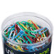 A plastic container of Universal assorted color paper clips.